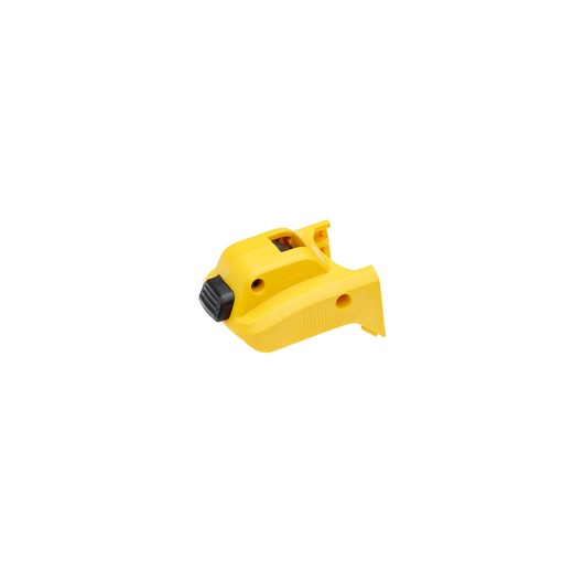 A yellow DEWALT tool attachment with a black button, designed for use with compatible power tools.