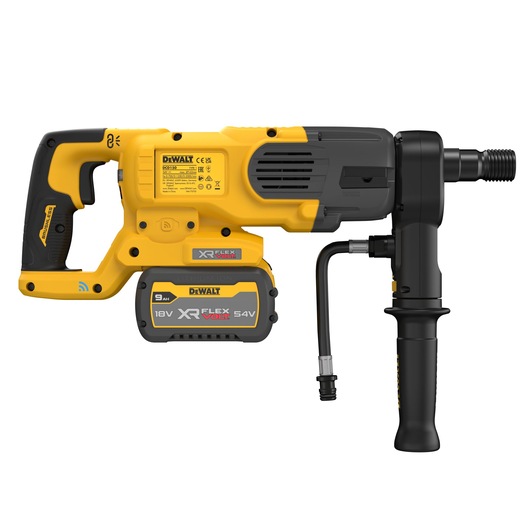 DEWALT DCD150X2-QW yellow and black cordless rotary hammer drill with XR FLEXVOLT 18V/54V lithium-ion battery and side handle, designed for professional construction and drilling tasks.