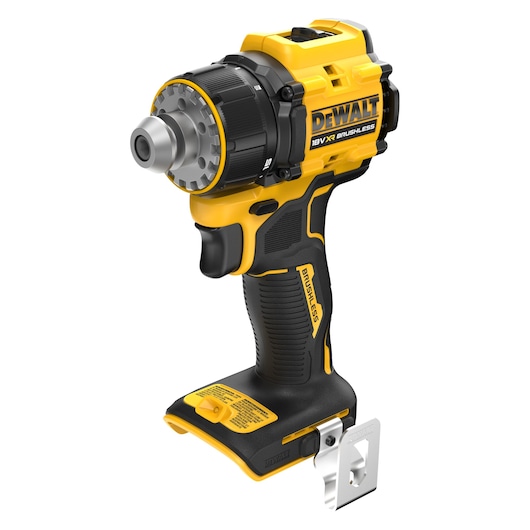 DEWALT DCD803N yellow and black cordless drill with brushless motor, shown without battery.
