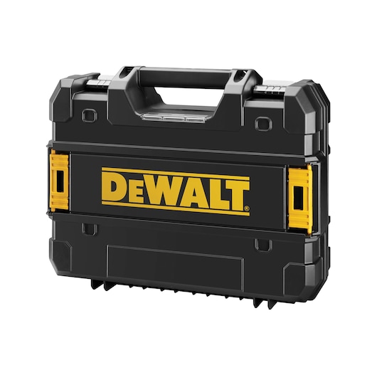 A black and yellow DEWALT-branded hard plastic carrying case, designed for storing and transporting power tools and accessories.