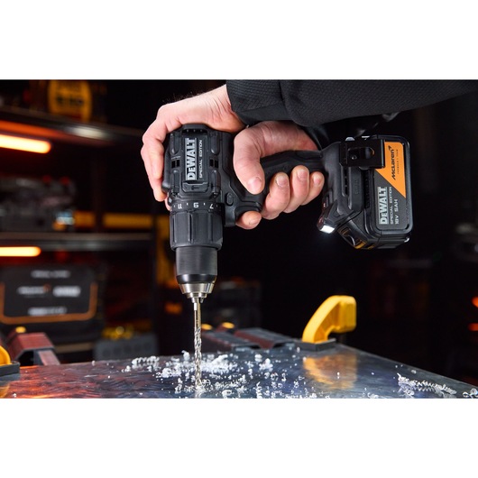 DEWALT x McLaren F1 Team 18V XR Special Edition Hammer Drill Driver with 5Ah battery drilling metal sheeting
