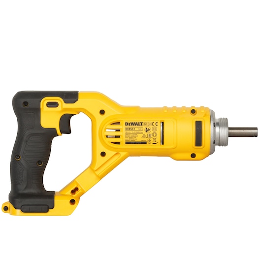 A yellow and black DEWALT handheld tool, model DCE531N-XJ, shown in a side profile against a white background.