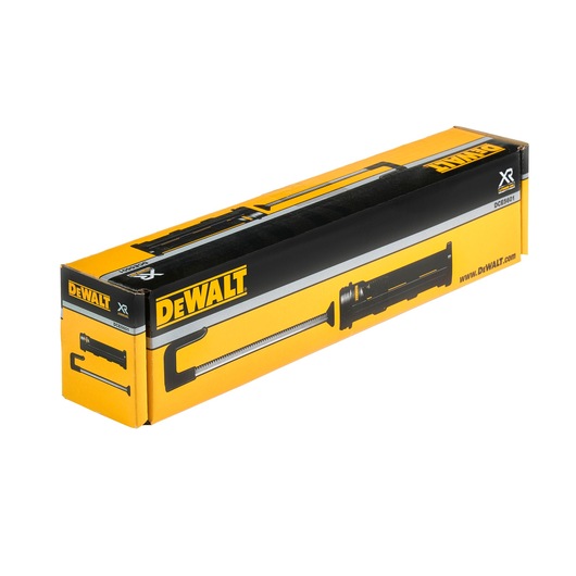 A rectangular yellow and black DEWALT branded product box for the model DCE5601. The packaging displays an image of a long tool, likely a replacement rod or attachment, with DEWALT and XR logos on the box.