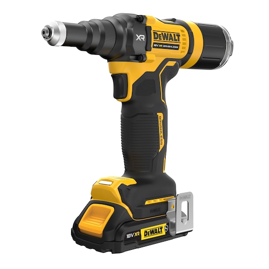 A DEWALT 18V XR brushless cordless screwdriver with a black and yellow design, featuring ergonomic handle and compact build.