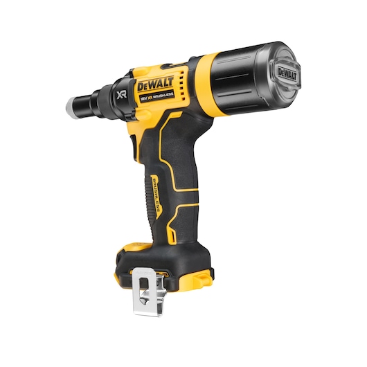 A DEWALT 18V XR Brushless cordless power tool, specifically a screw gun, featuring a yellow and black design with ergonomic grip. Battery is not attached.