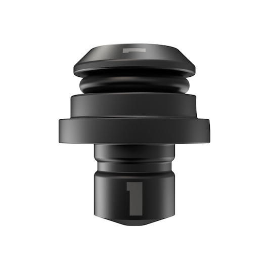 A close-up image of a DEWALT black metal component, likely a connector or adapter, shown against a white background. The number '1' is visible on the lower part.