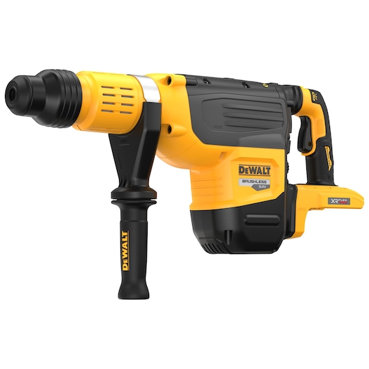 A DEWALT brushless rotary hammer drill, model DCH775N, featuring a yellow and black design with a side handle and XR FLEXVOLT branding.
