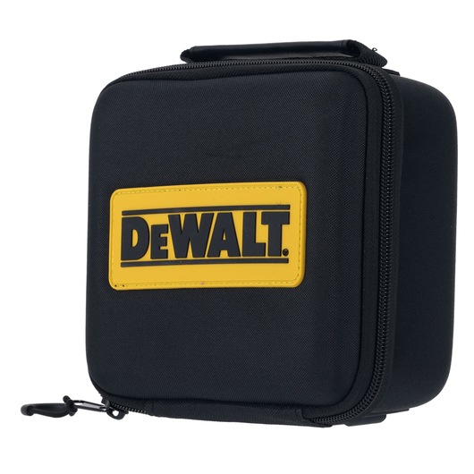 A black zippered carrying case with a yellow DEWALT logo patch on the front.