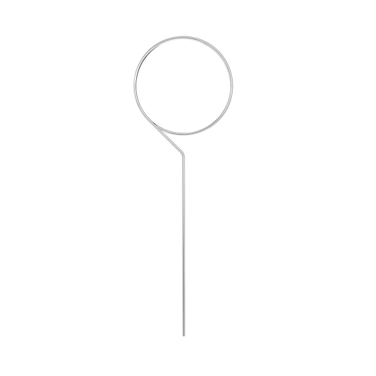 A single thin metal wire forms a long straight handle with a large circular loop at the top, photographed on a white background.