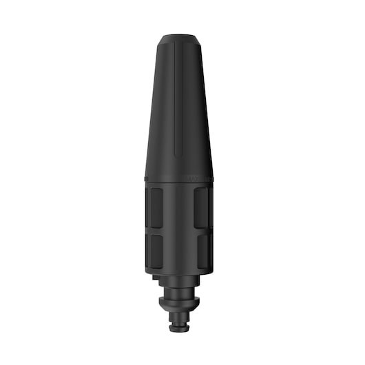 A black nozzle attachment for a pressure washer, shown vertically on a white background.