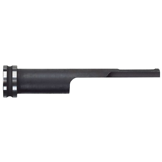 A close-up image of a DEWALT DCN8903 attachment tool, showing its cylindrical metal body with a grooved end and an extended flat section.