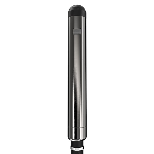 A metallic cylindrical photography accessory with a rounded black cap, shown against a white background.