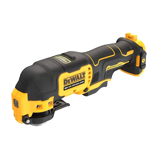 A DEWALT branded cordless brushless oscillating multi-tool with black and yellow design, model DCS353NT, shown on a white background.