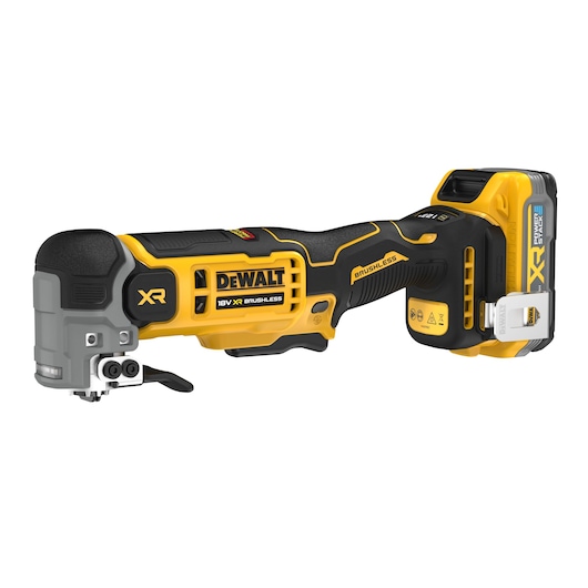 DEWALT DCS359S2 18V XR cordless oscillating multi-tool with brushless motor and battery attached.