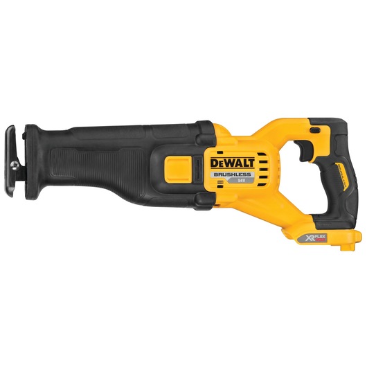 DEWALT cordless reciprocating saw DCS389N, yellow and black, with a brushless 54V motor and ergonomic handle.