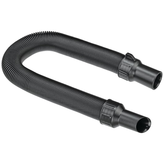 A flexible black corrugated vacuum hose with connectors on both ends, designed as an accessory for power tools or vacuum cleaners.