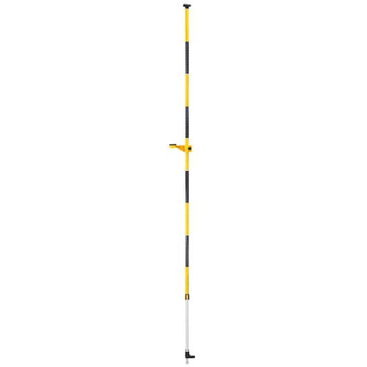 DEWALT adjustable yellow and black telescopic pole for photography, shown fully extended upright against a white background.