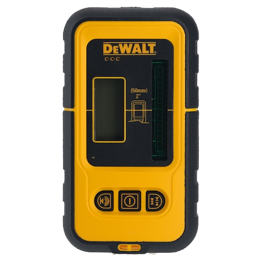 DEWALT DE0892G yellow and black laser receiver for digital measuring, with buttons and display.