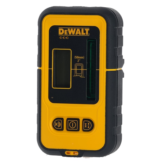 DEWALT DE0892G laser detector in black and yellow with control buttons and display screen.