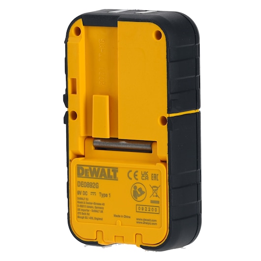 DEWALT DE0892G 9V DC yellow and black receiver device, photography accessory, rear view.