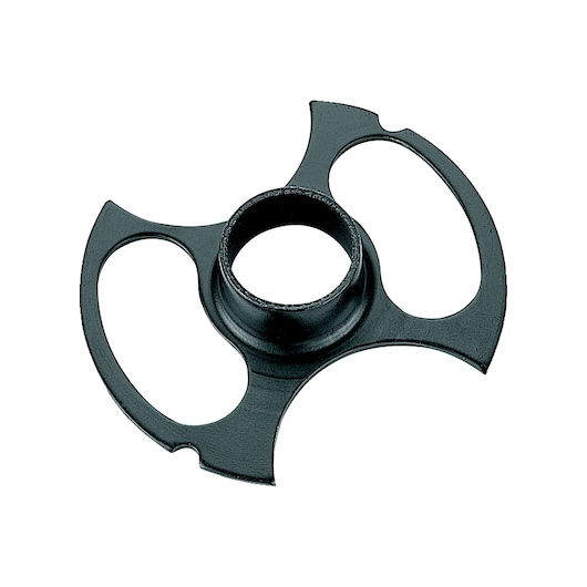 Black metal DEWALT photography accessory with a central cylindrical opening and curved outer edges.
