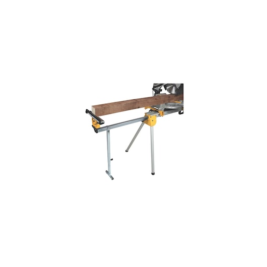 DEWALT photography stand, SKUs DE7029, DE7029-XJ, shown holding wood on metal frame with yellow parts.