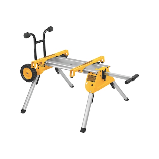 DEWALT DE7400-XJ, DE7400: yellow mobile stand for photography equipment with wheels and foldable legs.