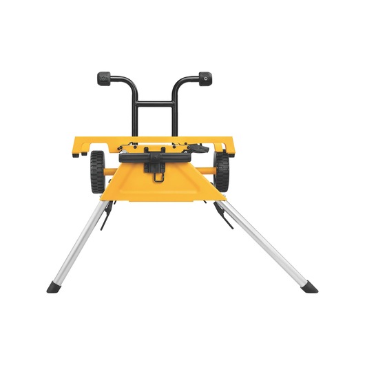 DEWALT photography stand DE7400-XJ, DE7400 with wheels and foldable legs, yellow and black, front view.