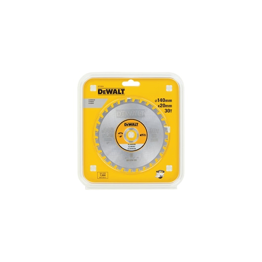 DEWALT DT1910 circular saw blade, 140mm diameter, 30 teeth, in yellow packaging.