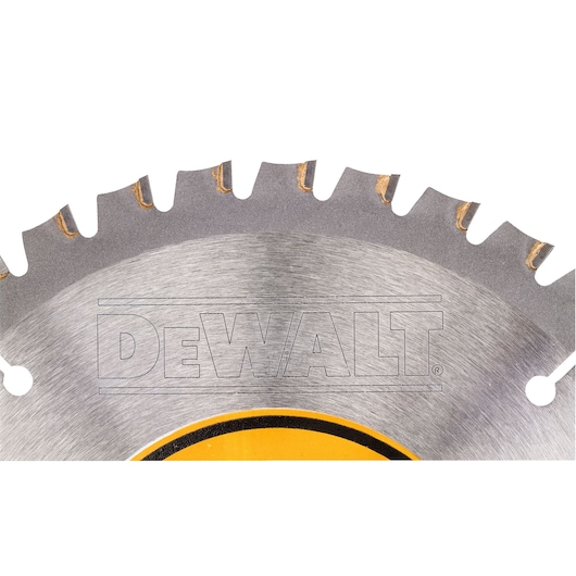 DEWALT saw blade, DT1911 and DT1911-QZ SKUs, photography category, close up of teeth.