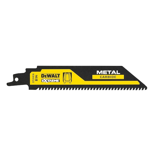 DEWALT DT20436 carbide metal saw blade with black and yellow design, labeled for extreme use.