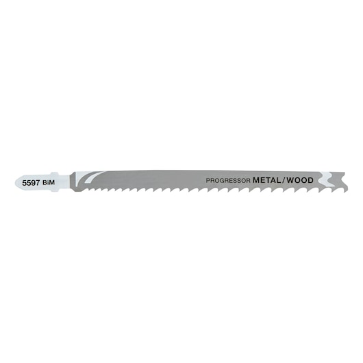 A single DEWALT DT2059 metal and wood progressor jigsaw blade, labeled '5597 BiM' and 'PROGRESSOR METAL/WOOD', shown against a white background.
