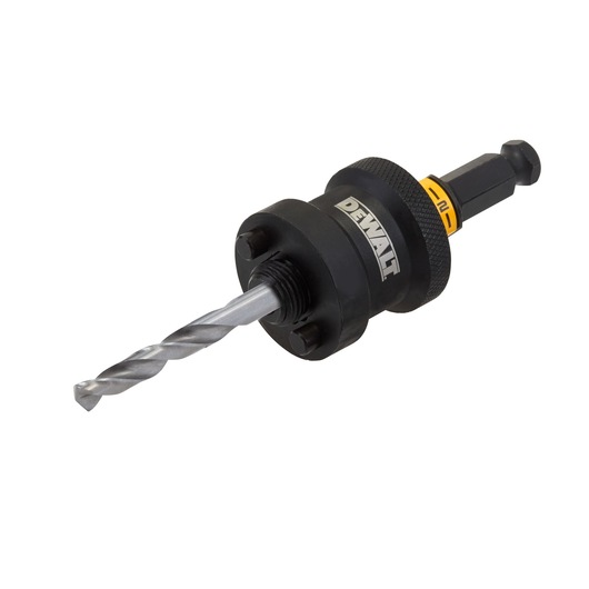 A DEWALT DT20625 drill bit attachment with a hex shank, designed for use with power drills. The tool features a black and silver finish and is shown against a white background.