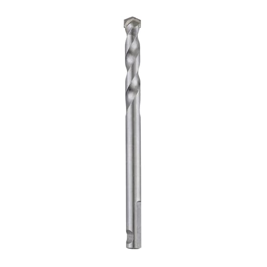 A single silver masonry drill bit with a spiral flute design, shown against a white background.
