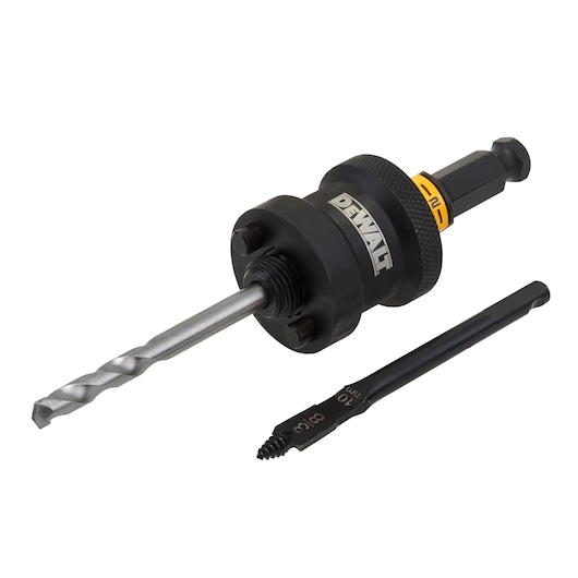 DEWALT drill bit and accessory with hex shank, suitable for woodworking and hole cutting tasks.