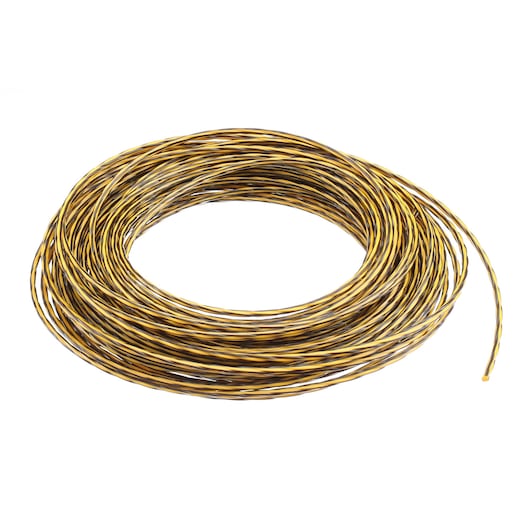 A coiled yellow and black replacement trimmer line for garden and outdoor power tools, displayed on a white background.