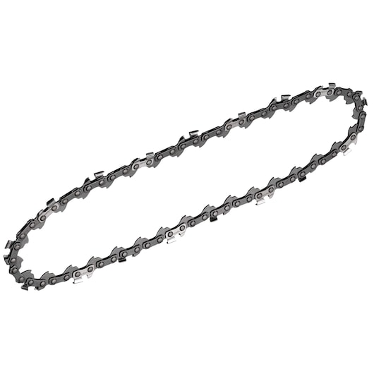 A DEWALT chainsaw chain displayed against a white background.