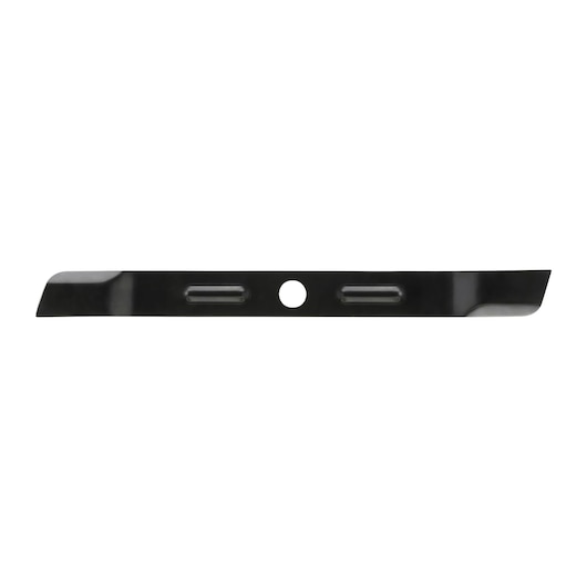 A single DEWALT DT20682-QZ lawn mower blade, shown horizontally with a central mounting hole and two elongated slots on either side, designed for grass cutting.
