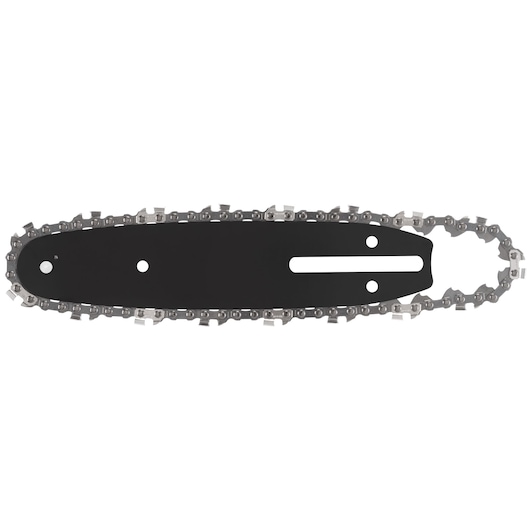 A DEWALT chainsaw bar and chain assembly, shown on a white background.