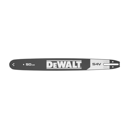 DEWALT 54V chainsaw bar, 50 cm length, shown on a white background.