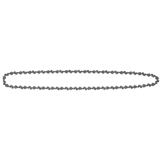 A DEWALT chainsaw chain, shown laid out in an oval shape against a white background.