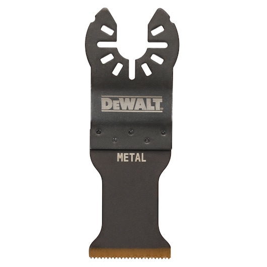 DEWALT DT20707 oscillating tool blade for metal cutting, black with gold edge, DEWALT logo and METAL label.