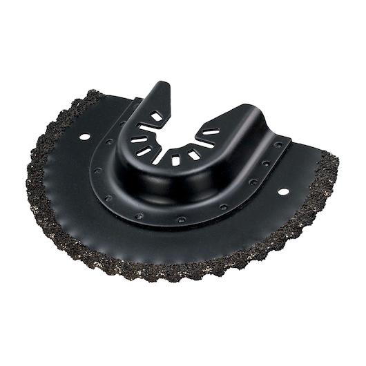 DEWALT DT20718 semicircular oscillating tool blade with grit edge for cutting and sanding.
