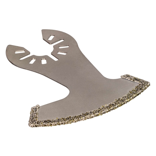 DEWALT DT20739 oscillating tool blade with grit edge for cutting tough materials.