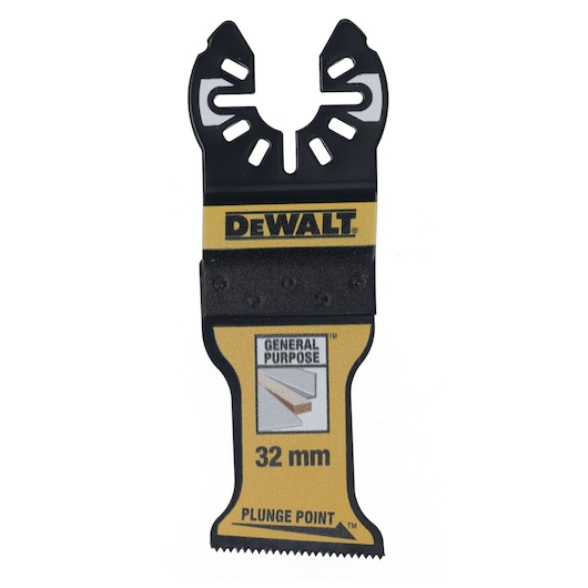 DEWALT oscillating multi-tool blade with plunge point, labeled for general purpose use, 32 mm width.