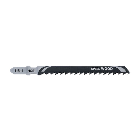 DEWALT DT2186 jigsaw blade for wood cutting with sharp teeth, labeled Speed Wood and 116-1 HCS.