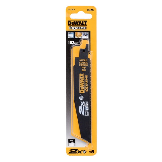 DEWALT DT2301L Extreme saw blade pack, 152mm, 10 TPI, general purpose, suitable for wood, metal, PVC, 5 blades.