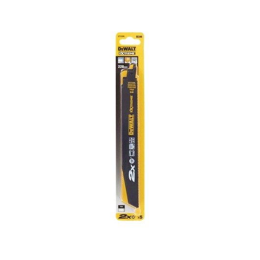 DEWALT DT2308L saw blade in packaging, 228mm length, for general purpose cutting.