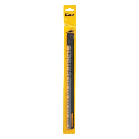 DEWALT DT2961 saw blade in yellow packaging, shown vertically against a white background.