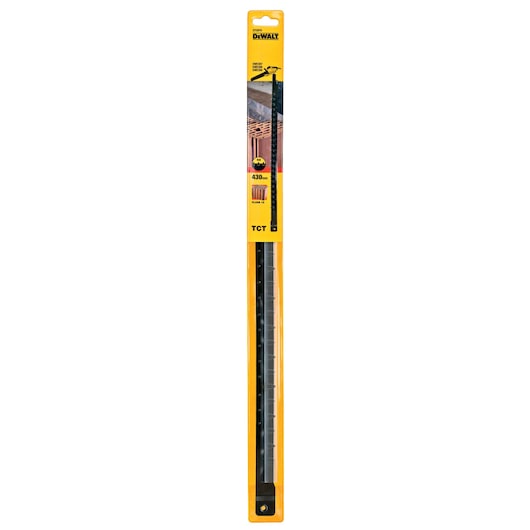 DEWALT DT2974 TCT saw blade strip in its original yellow packaging, designed for masonry or construction cutting tasks. The package is long and rectangular with product details and illustrations on the front.
